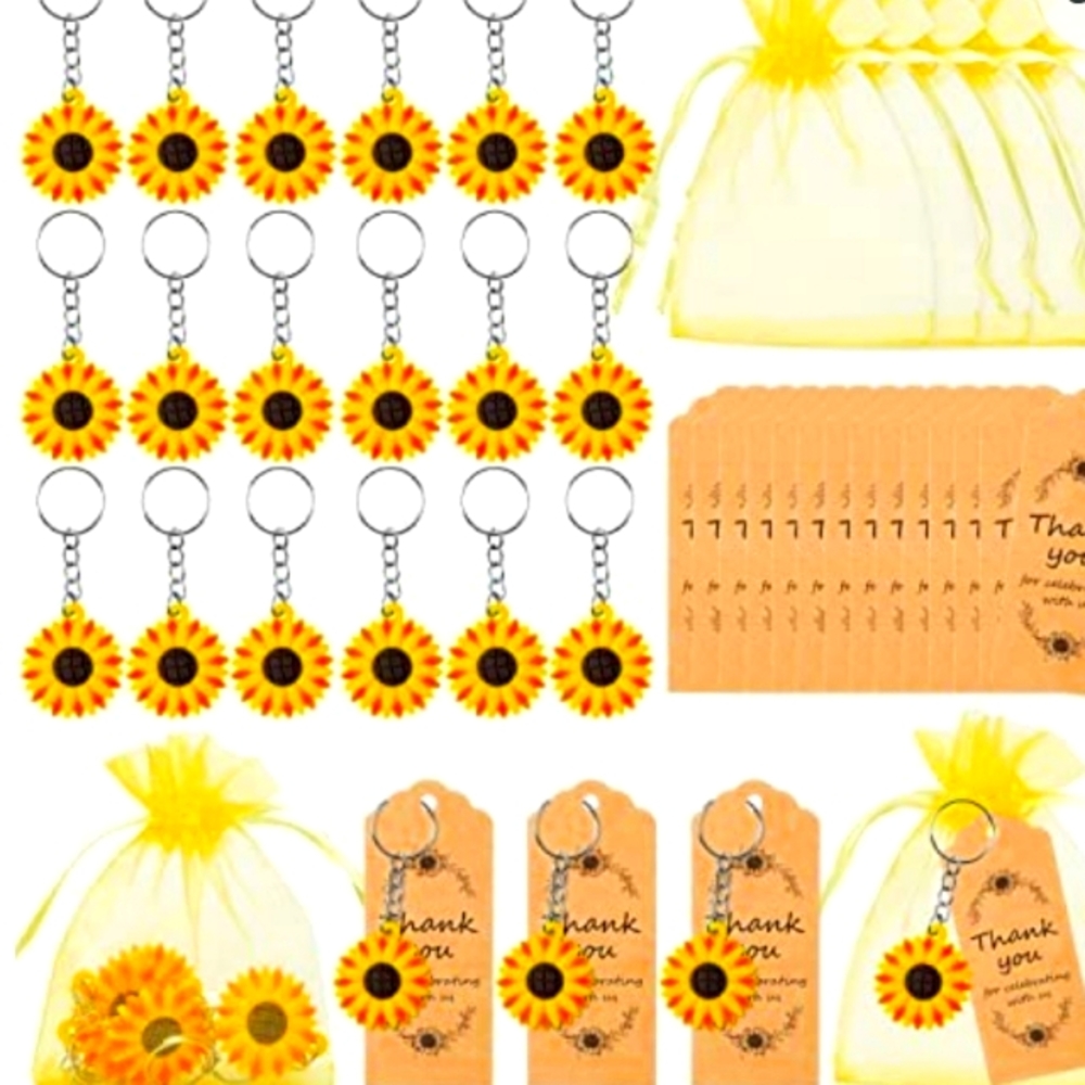 72 Piece Sunflower Keychains with Thank You Cards & Bags NWT